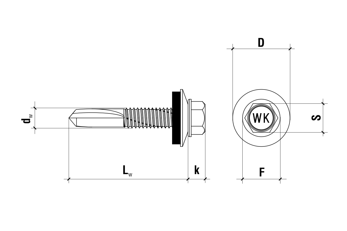 Samořezný střešní farmářský šroub 5,5 x 38 mm KLIMAS SW8 zinkovaný s podložkou EPDM (200 ks/bal)