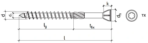 Terasové vruty do exotického dřeva 4x45mm A2 TX 15 (200ks/bal)